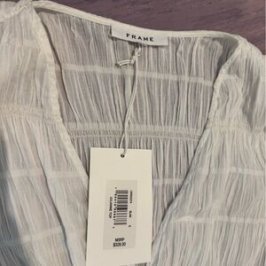 FRAME White Crinkled V-Neck Blouse